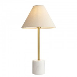 74291-001 Brushed Aged Brass & White Marble Table Lamp with Natural Linen Shade
