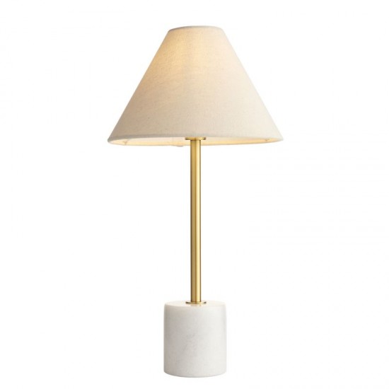 74291-100 Brushed Aged Brass & White Marble Table Lamp with Natural Linen Shade