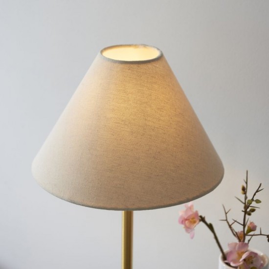 74291-100 Brushed Aged Brass & White Marble Table Lamp with Natural Linen Shade