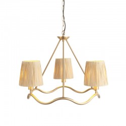 74506-001 Brushed Aged Brass 3 Light Centre Fitting with Natural Raffia Tapered Shades