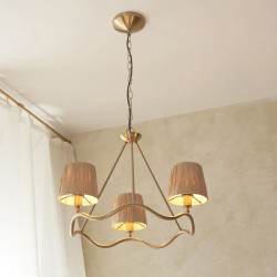 74506-001 Brushed Aged Brass 3 Light Centre Fitting with Natural Raffia Tapered Shades