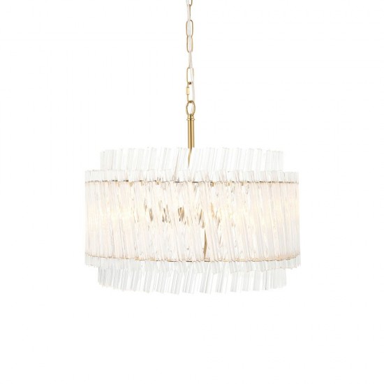 78890-001 Brushed Aged Brass 3 Light Pendant with Clear Ribbed Glass Rods