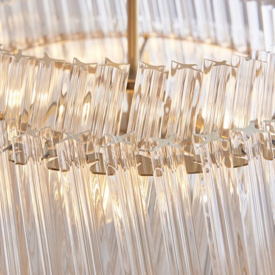 78890-001 Brushed Aged Brass 3 Light Pendant with Clear Ribbed Glass Rods