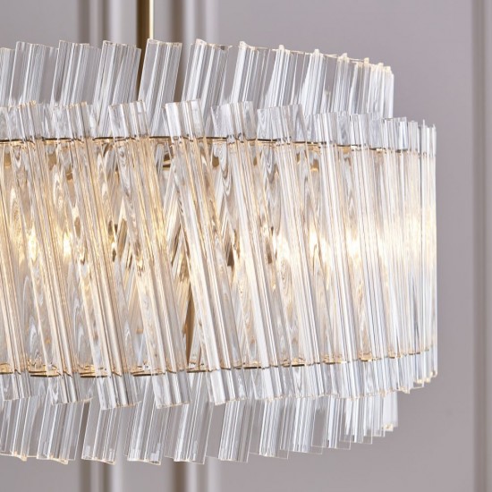78890-001 Brushed Aged Brass 3 Light Pendant with Clear Ribbed Glass Rods