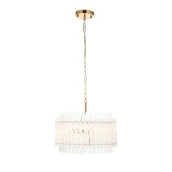 78890-001 Brushed Aged Brass 3 Light Pendant with Clear Ribbed Glass Rods