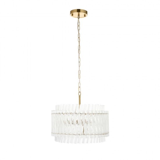 78890-001 Brushed Aged Brass 3 Light Pendant with Clear Ribbed Glass Rods