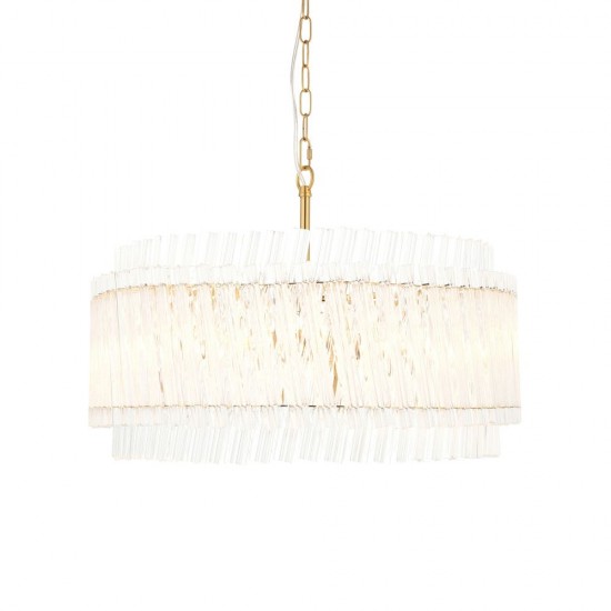 78891-001 Brushed Aged Brass 5 Light Pendant with Clear Ribbed Glass Rods