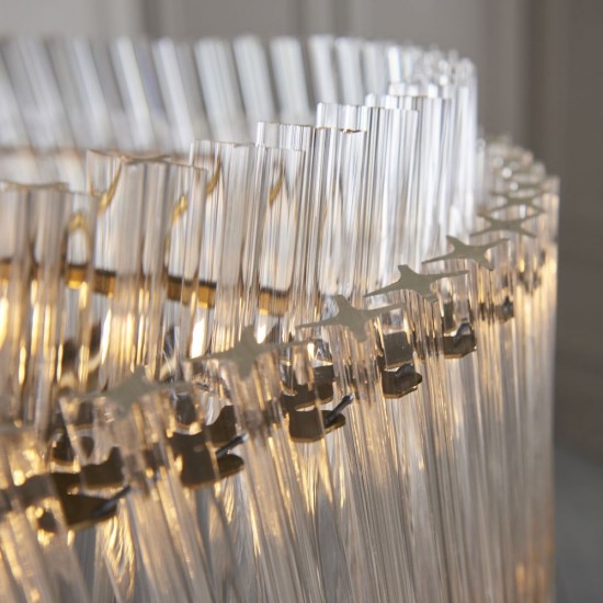 78891-001 Brushed Aged Brass 5 Light Pendant with Clear Ribbed Glass Rods