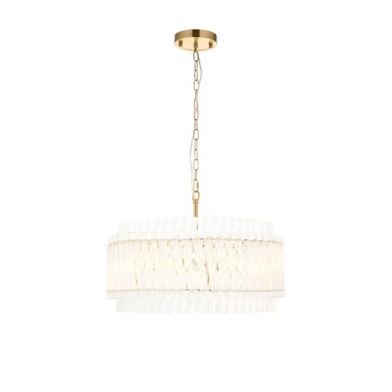 78891-001 Brushed Aged Brass 5 Light Pendant with Clear Ribbed Glass Rods