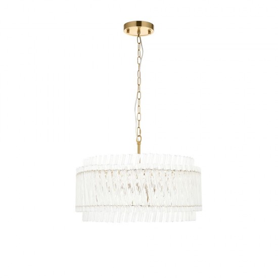 78891-001 Brushed Aged Brass 5 Light Pendant with Clear Ribbed Glass Rods
