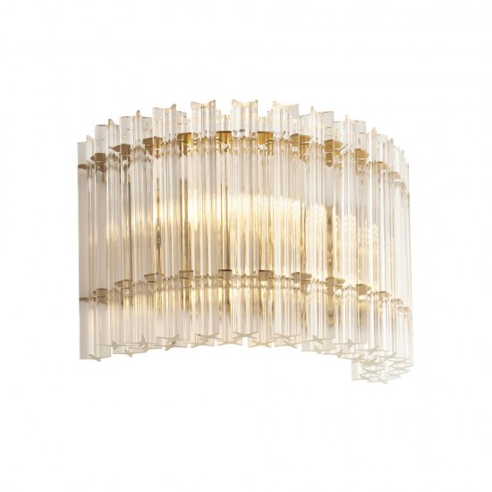 78892-001 Brushed Aged Brass 2 Light Wall Lamp with Clear Ribbed Glass Rods