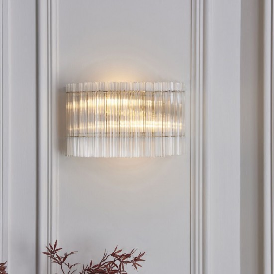 78892-001 Brushed Aged Brass 2 Light Wall Lamp with Clear Ribbed Glass Rods