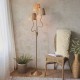 74508-001 Brushed Aged Brass 3 Light Floor Lamp with Natural Raffia Tapered Shades
