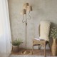 74508-001 Brushed Aged Brass 3 Light Floor Lamp with Natural Raffia Tapered Shades