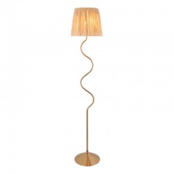 74510-001 Brushed Aged Brass Floor Lamp with Natural Raffia Tapered Shade
