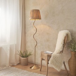 74510-001 Brushed Aged Brass Floor Lamp with Natural Raffia Tapered Shade