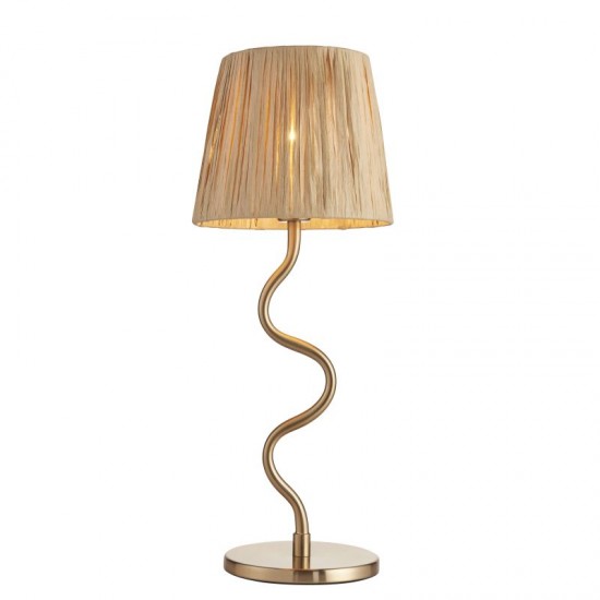74511-001 Brushed Aged Brass Table Lamp with Natural Raffia Tapered Shade