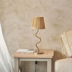 74511-001 Brushed Aged Brass Table Lamp with Natural Raffia Tapered Shade