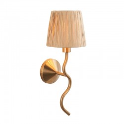 74513-001 Brushed Aged Brass Wall Lamp with Natural Raffia Tapered Shade