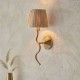 74513-001 Brushed Aged Brass Wall Lamp with Natural Raffia Tapered Shade