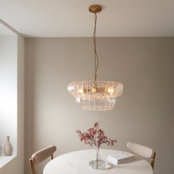78742-001 Brushed Aged Brass 6 Light Pendant with Decorative Glass