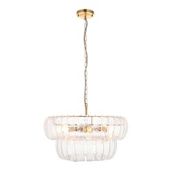 78742-001 Brushed Aged Brass 6 Light Pendant with Decorative Glass