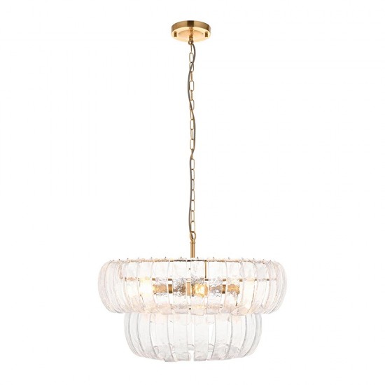 78742-001 Brushed Aged Brass 6 Light Pendant with Decorative Glass