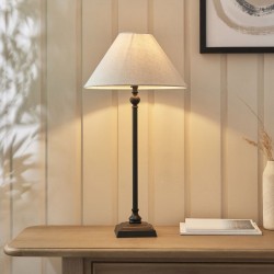 22167-001 Matt Black Table Lamp with Natural Linen Shade ∅ 31 cm