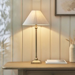 22198-001 Antique Brass Table Lamp with Natural Linen Shade ∅ 31 cm