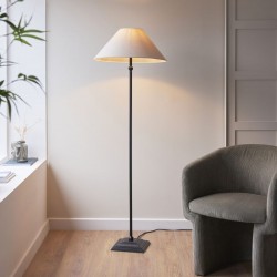 22110-001 Matt Black Floor Lamp with Natural Linen Shade