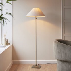 22163-001 Antique Brass Floor Lamp with Natural Linen Shade