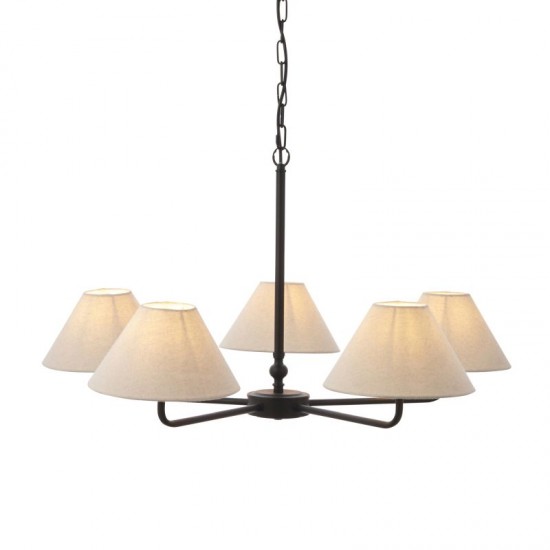 22023-001 Matt Black 5 Light Pendant with Natural Linen Shade