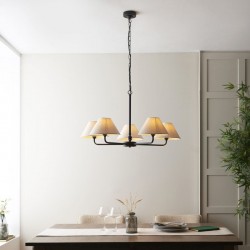 22023-001 Matt Black 5 Light Pendant with Natural Linen Shade