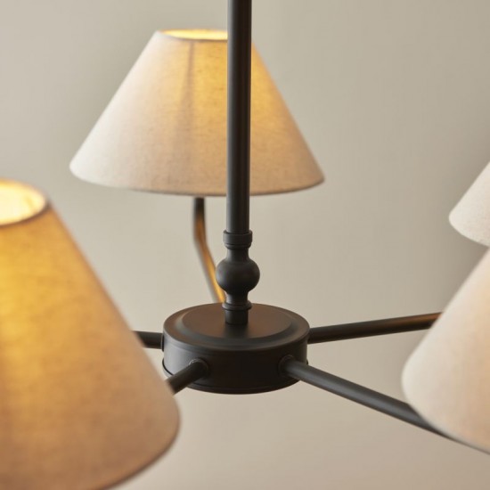 22023-001 Matt Black 5 Light Pendant with Natural Linen Shade