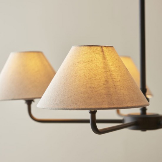22023-001 Matt Black 5 Light Pendant with Natural Linen Shade