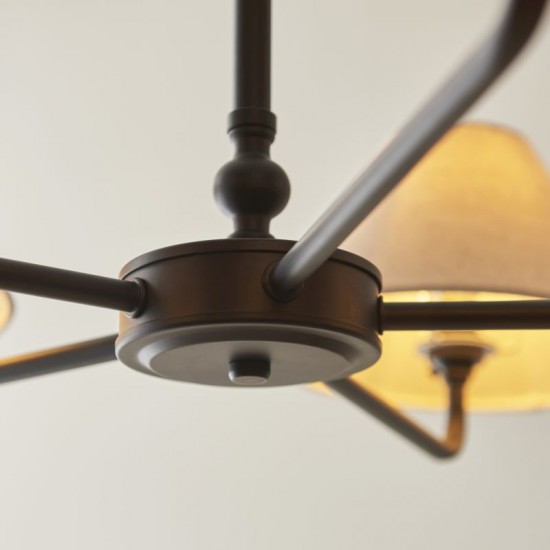 22023-001 Matt Black 5 Light Pendant with Natural Linen Shade