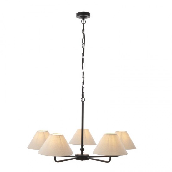 22023-001 Matt Black 5 Light Pendant with Natural Linen Shade