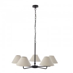 22023-001 Matt Black 5 Light Pendant with Natural Linen Shade 22023-001 Matt Black 5 Light Pendant with Natural Linen Shade