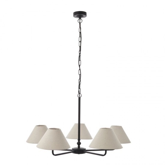 22023-001 Matt Black 5 Light Pendant with Natural Linen Shade
