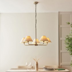 22108-001 Antique Brass 5 Light Pendant with Natural Linen Shade