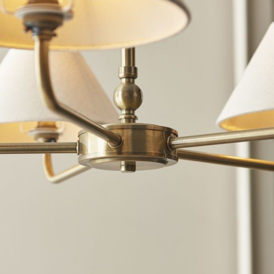 22108-001 Antique Brass 5 Light Pendant with Natural Linen Shade