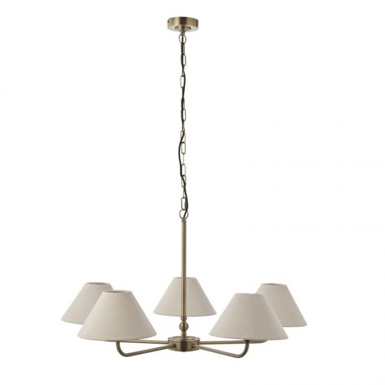 22108-001 Antique Brass 5 Light Pendant with Natural Linen Shade