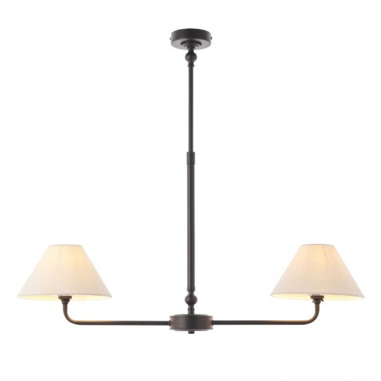 21947-001 Matt Black 2 Light over Island Fitting with Natural Linen Shade