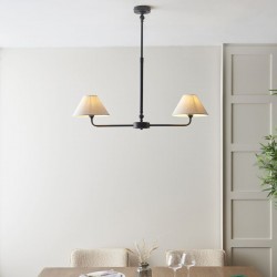 21947-001 Matt Black 2 Light over Island Fitting with Natural Linen Shade