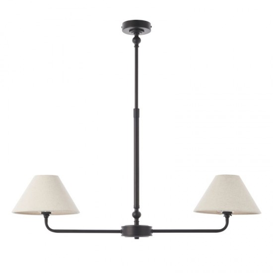 21947-001 Matt Black 2 Light over Island Fitting with Natural Linen Shade