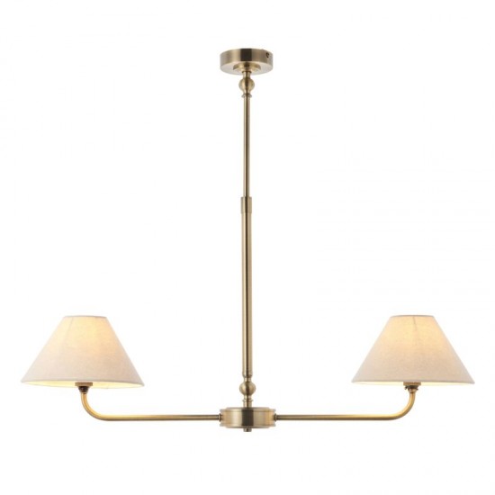 21967-001 Antique Brass 2 Light over Island Fitting with Natural Linen Shade