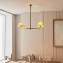 21967-001 Antique Brass 2 Light over Island Fitting with Natural Linen Shade