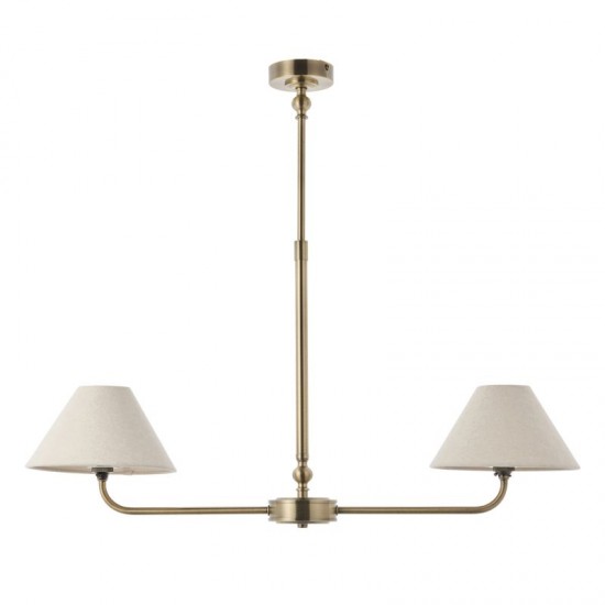 21967-001 Antique Brass 2 Light over Island Fitting with Natural Linen Shade