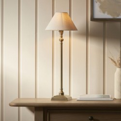 22166-001 Antique Brass Table Lamp with Natural Linen Shade ∅ 22 cm