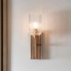 78769-001 Wooden & Vintage Brass Wall Lamp with Clear Ribbed Glass